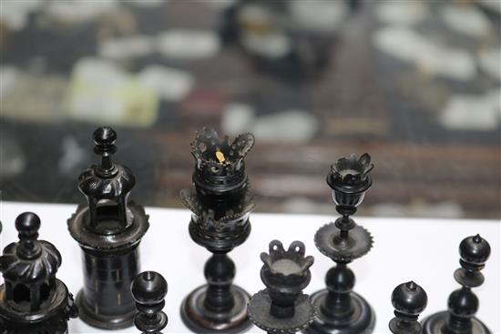 A Continental ebony and ivory chess set